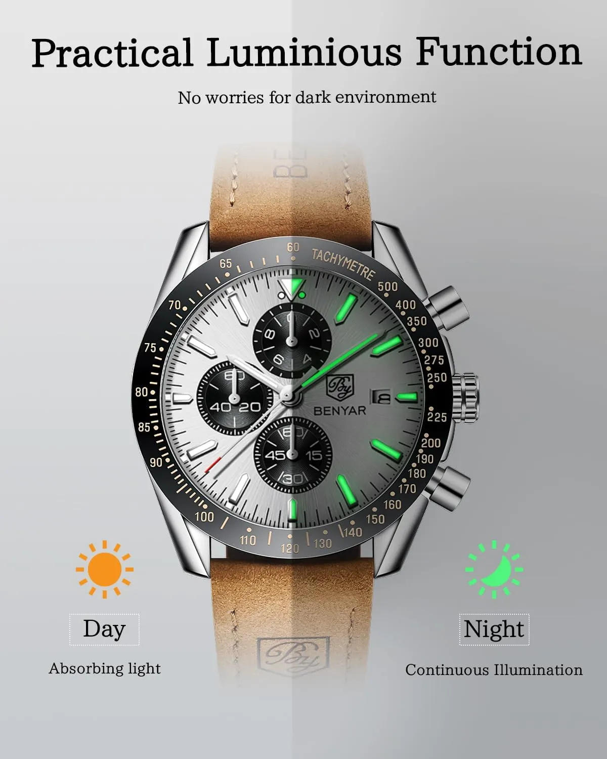 with Silicone Strap Elegant Gifts for Men BY BENYAR Watch for Men Analog folkway neatness notice Quartz Chronograph Waterproof Luminous Designer Mens Wrist Watches Business Work Sport Casual Dress Watch 