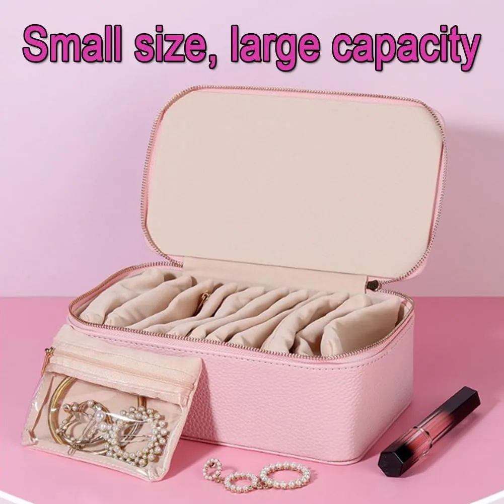 with Small Pouches, 2025 New Portable PU Flannel Leather Jewelry Organizer, 8.5��3.5��4.5IN Jewels Box for Necklace Rings Girls Birthday Gifts (A#) adventitious Circulatne Travel Jewelry Box 