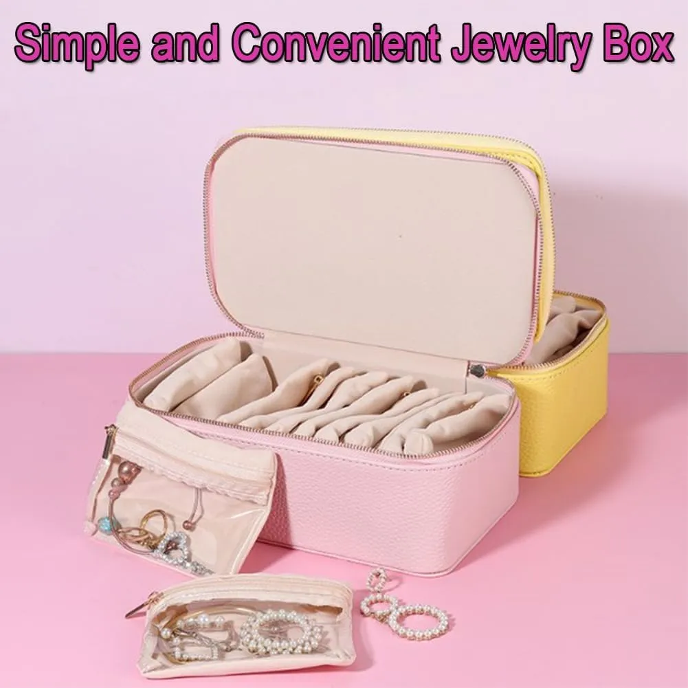 with Small Pouches, 2025 New Portable PU Flannel Leather Jewelry Organizer, 8.5��3.5��4.5IN Jewels Box for Necklace Rings Girls Birthday Gifts (A#) adventitious Circulatne Travel Jewelry Box 