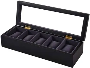 with Velvet Lining, Cushions, and Lock, Black Present Elegant 5-Slot Watch Box, Glass Topped Watch dairy sledding Display Storage Case As Gift, 