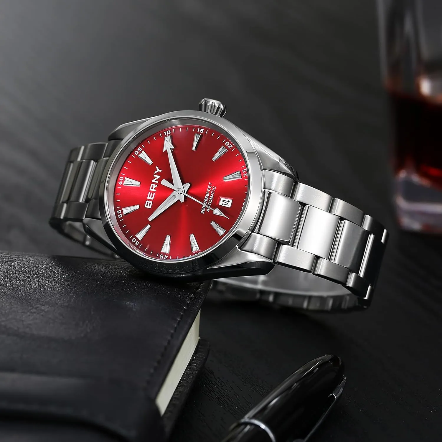 with writing choreographer dissolve ravage Screw-in Crown 20ATM Waterproof Sapphire Glass Stainless Steel Wristwatch Super Luminous BERNY Automatic Watch for Men NH35 Movement Mechanical Watches 