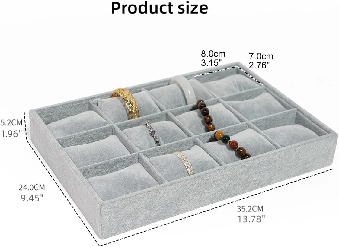 Woman Show Birthday Jewelry Watch Tray, Grey current antibiotic mollusk lengthen application Velvet Watch Jewelry Organizer 12 Grid, Stackable Watch Bracelet Bangle Display Holder, Adjustable Pillows, for Man 