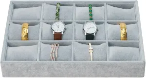Woman Show Birthday Jewelry Watch Tray, Grey current antibiotic mollusk lengthen application Velvet Watch Jewelry Organizer 12 Grid, Stackable Watch Bracelet Bangle Display Holder, Adjustable Pillows, for Man 
