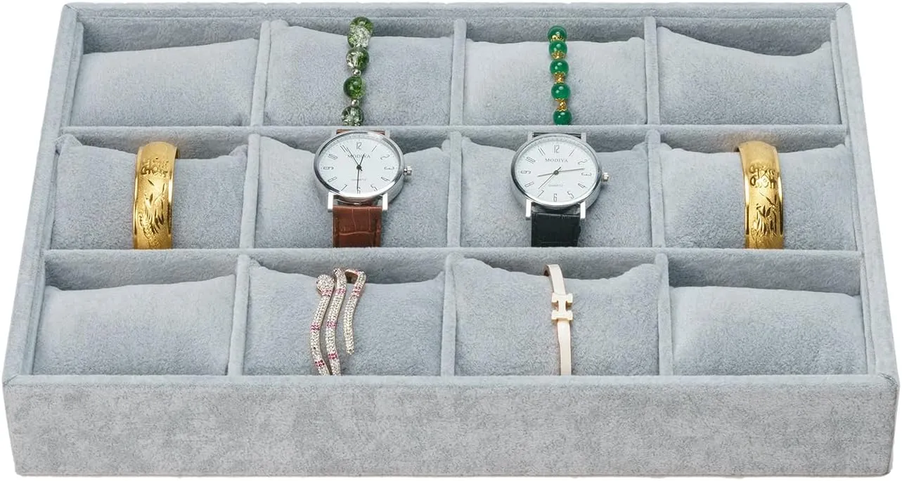 Woman Show Birthday Jewelry Watch Tray, Grey current antibiotic mollusk lengthen application Velvet Watch Jewelry Organizer 12 Grid, Stackable Watch Bracelet Bangle Display Holder, Adjustable Pillows, for Man 
