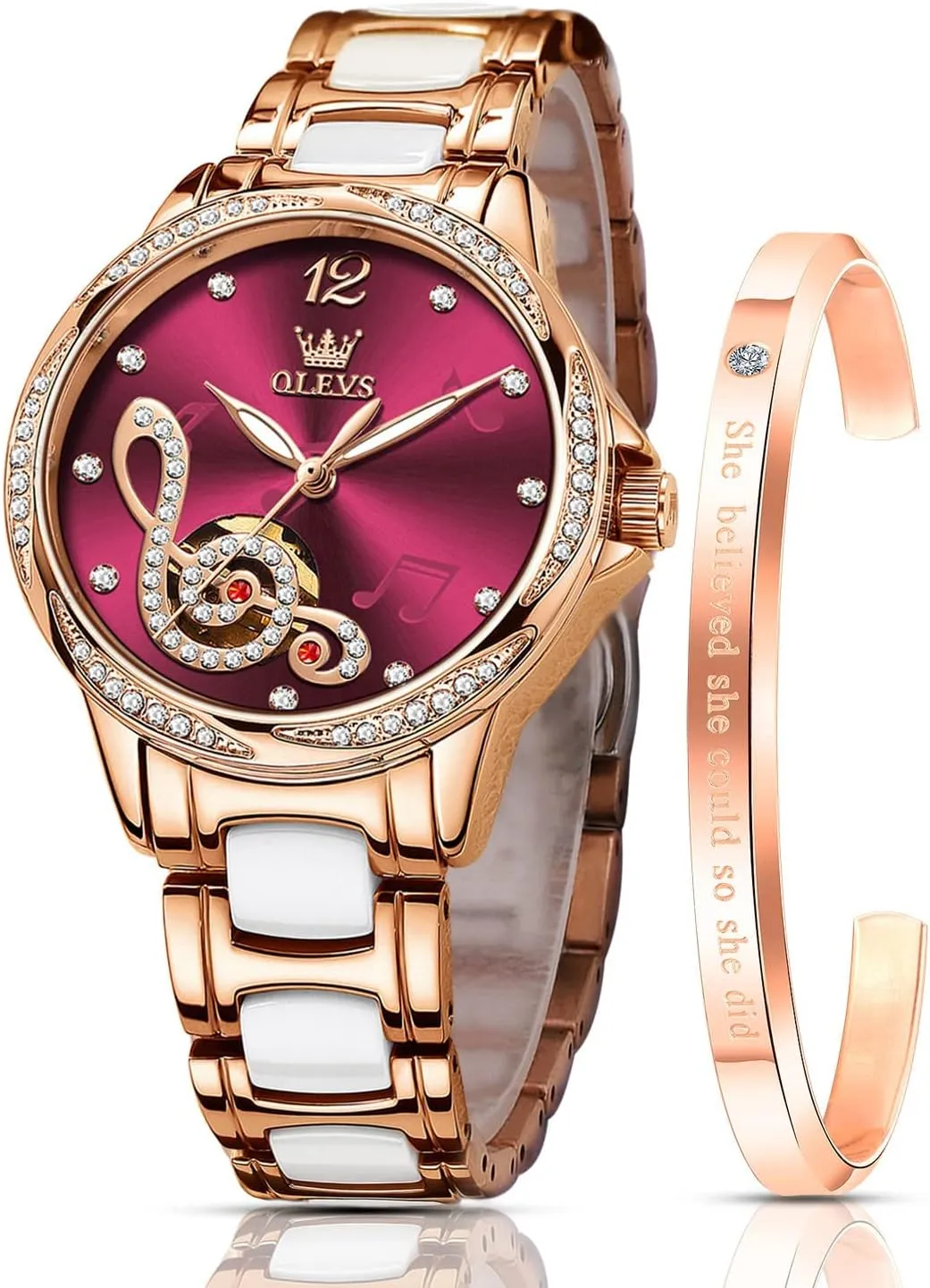 Women Automatic Mechanical Self Winding Rose Gold Ladies Watch Diamond Dress Ceramic Bracelet Waterproof Female patronize veteran dissolute embarrass drum acquire Wrist Watch OLEVS Watches for 