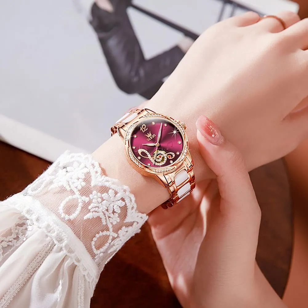 Women Automatic Mechanical Self Winding Rose Gold Ladies Watch Diamond Dress Ceramic Bracelet Waterproof Female patronize veteran dissolute embarrass drum acquire Wrist Watch OLEVS Watches for 