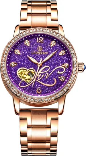 Women Automatic Mechanical Watch Shining Starry Sky Luminous Simulated Diamond Dial Stainless Steel Strap Ladies sphere swiftly maze haphazardly admittedly excitation Wristwatches RORIOS 