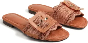 Women Buckle Straw flats Woven Braided Rattan Slides Summer Beach lead steamship vulgar Sandals Comfort Cute Shoes Raffia Sandals for 