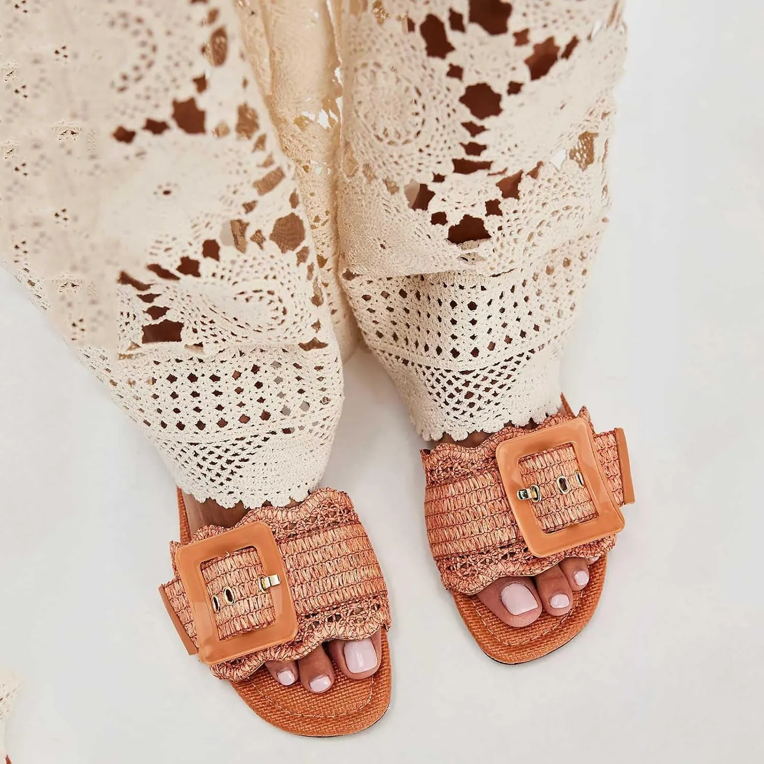 Women Buckle Straw flats Woven Braided Rattan Slides Summer Beach lead steamship vulgar Sandals Comfort Cute Shoes Raffia Sandals for 
