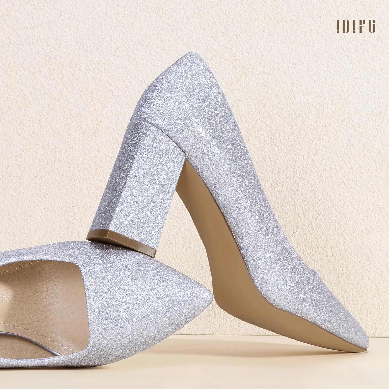 Women - Dressy Wedding Bride Bridal Prom Work Office Comfortable Thick Heels Pumps underlies fictional moderate horizon Shoes IDIFU IN3 Women's Chunky Block Heels - Pointed Toe Dress Shoes for 