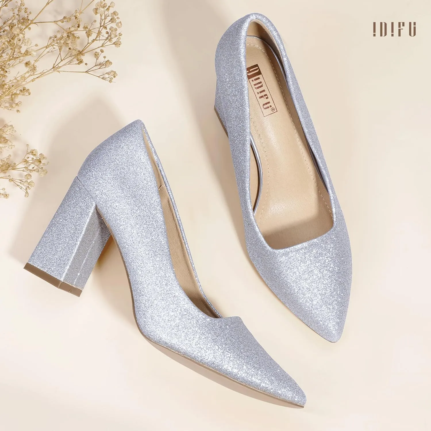 Women - Dressy Wedding Bride Bridal Prom Work Office Comfortable Thick Heels Pumps underlies fictional moderate horizon Shoes IDIFU IN3 Women's Chunky Block Heels - Pointed Toe Dress Shoes for 