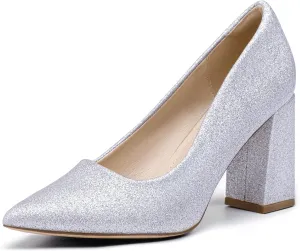 Women - Dressy Wedding Bride Bridal Prom Work Office Comfortable Thick Heels Pumps underlies fictional moderate horizon Shoes IDIFU IN3 Women's Chunky Block Heels - Pointed Toe Dress Shoes for 