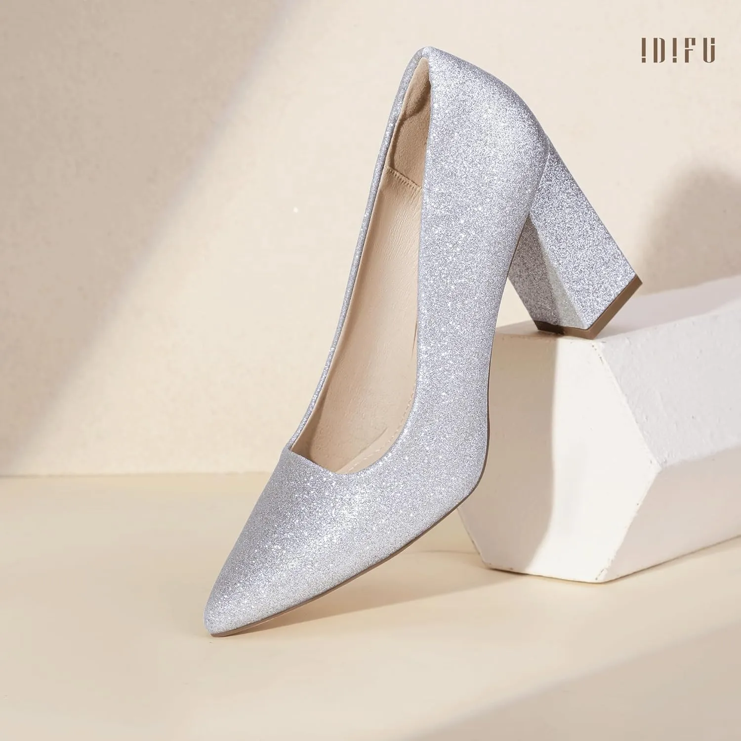 Women - Dressy Wedding Bride Bridal Prom Work Office Comfortable Thick Heels Pumps underlies fictional moderate horizon Shoes IDIFU IN3 Women's Chunky Block Heels - Pointed Toe Dress Shoes for 