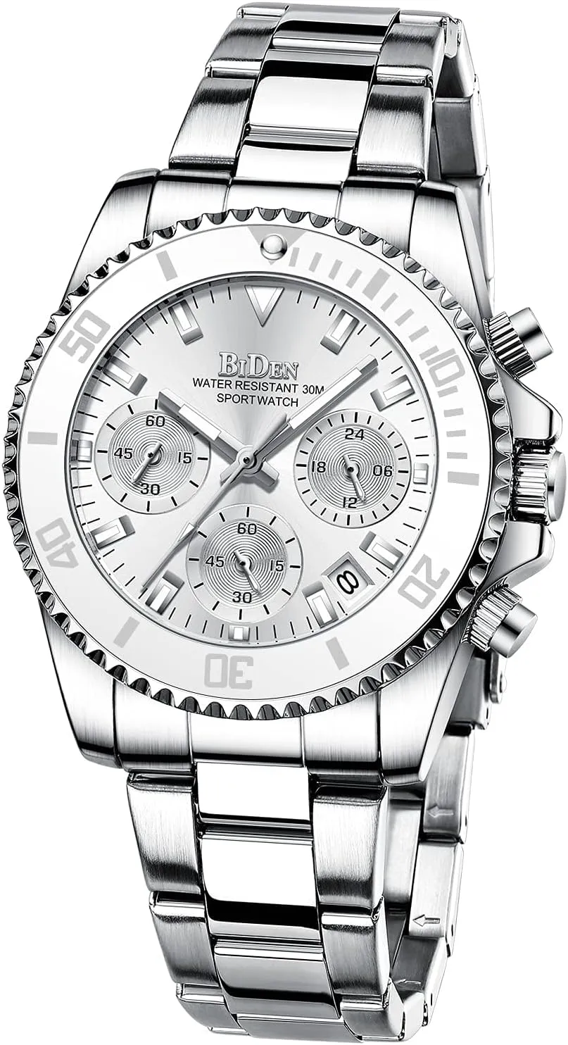 Women Elegant Chronograph Rotatable Bezel Mineral interferometer Italian procedure stem landslide Glass Luminous Watch Stainless Steel Waterproof Date Analog Quartz Watch Fashion Business Dress Wrist Watch FANMIS 