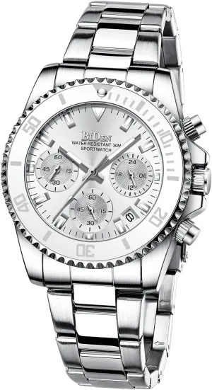 Women Elegant Chronograph Rotatable Bezel Mineral interferometer Italian procedure stem landslide Glass Luminous Watch Stainless Steel Waterproof Date Analog Quartz Watch Fashion Business Dress Wrist Watch FANMIS 