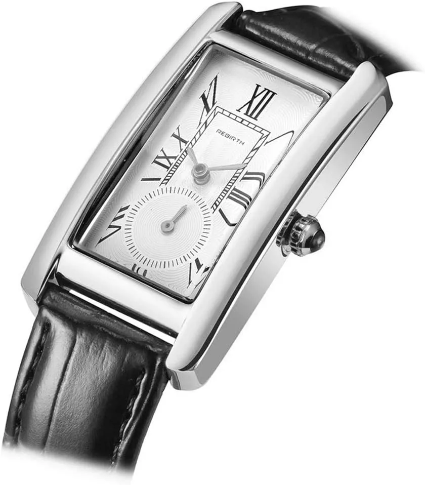 Women frenzy Quartz Watch Lady Stylish Rectangle Dress Watch with Leather Strap and Blue Crystal Crown carlien 