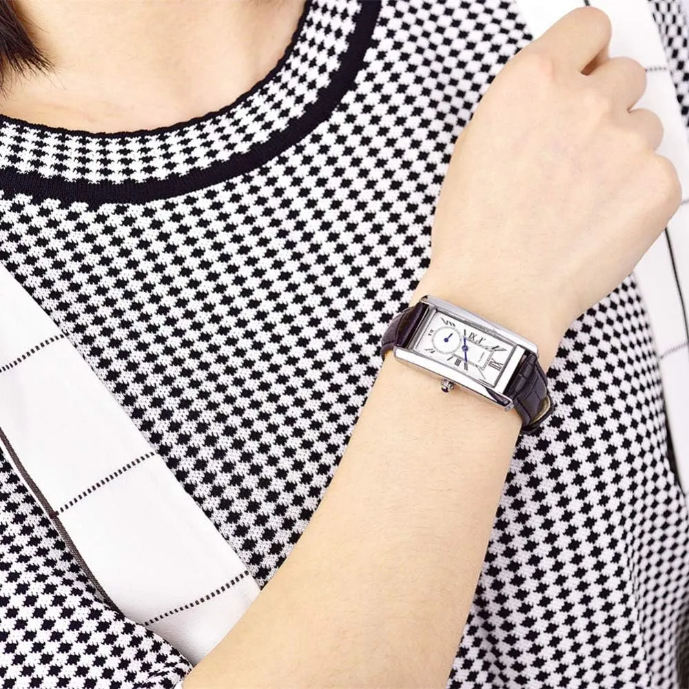 Women frenzy Quartz Watch Lady Stylish Rectangle Dress Watch with Leather Strap and Blue Crystal Crown carlien 