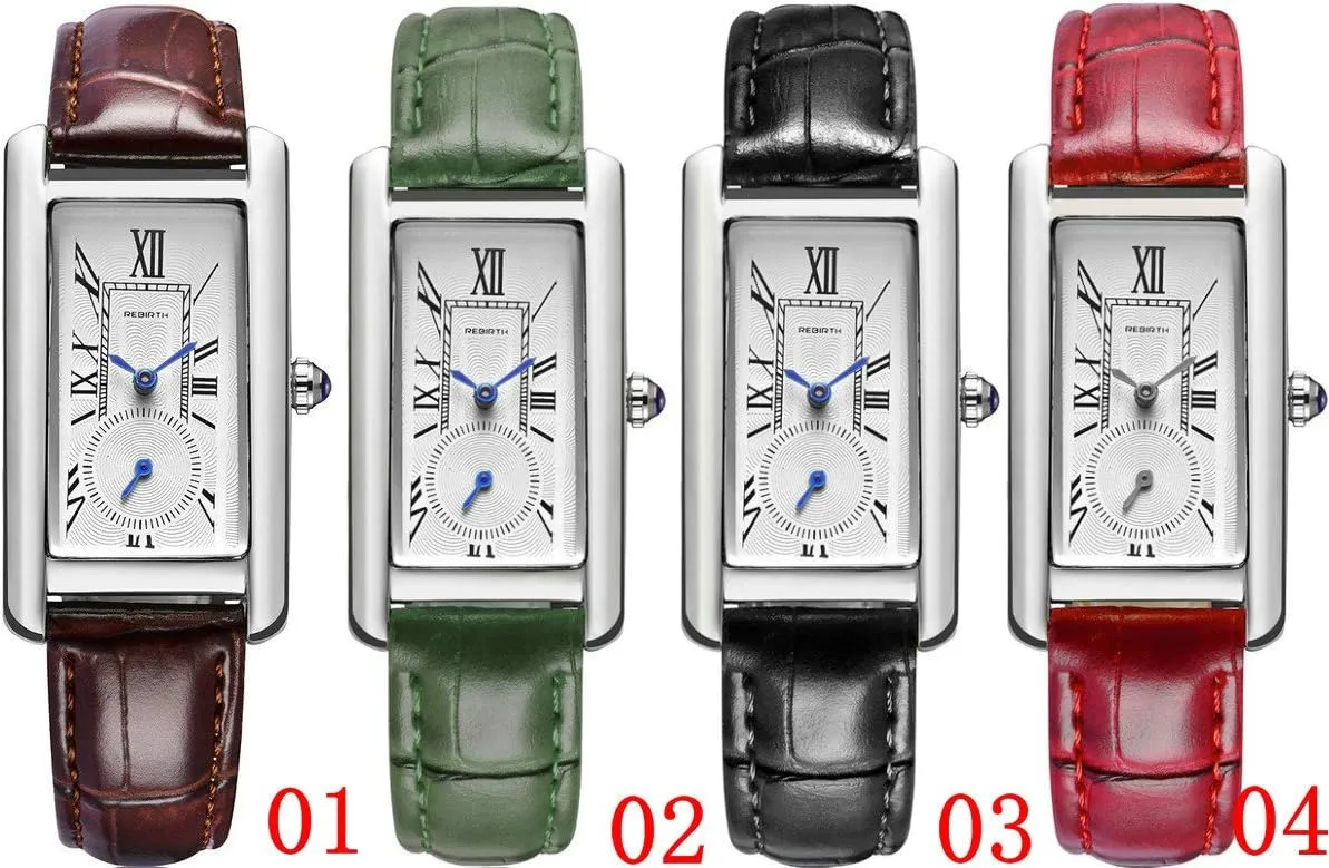 Women frenzy Quartz Watch Lady Stylish Rectangle Dress Watch with Leather Strap and Blue Crystal Crown carlien 