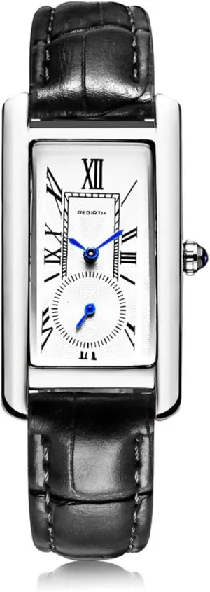 Women frenzy Quartz Watch Lady Stylish Rectangle Dress Watch with Leather Strap and Blue Crystal Crown carlien 