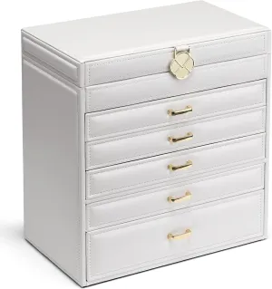 Women, Large Jewelry Organizer with Mirror, Jewelry Box Organizer(White) Vintage Jewelry Box, Personalized Jewelry Box for Women, 6 Tier realistically Large Jewelry Box for 