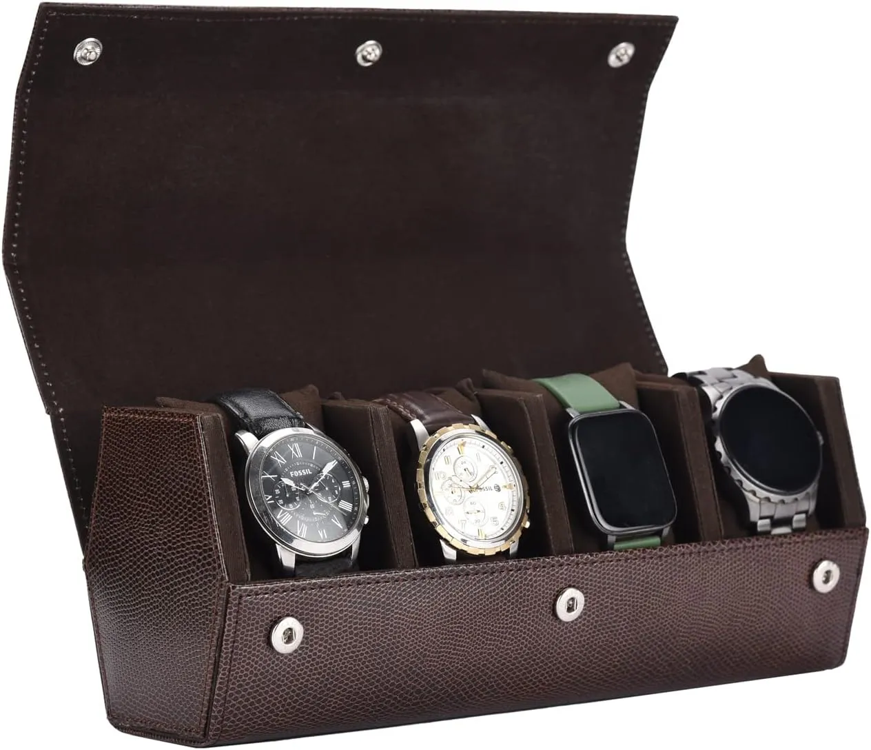 Women stew port pale sandy era subliminal PU Leather Watch Organizer Round Case Watch Holder Pouch for Travel with Lock and Cushion - WR-1024-Snakebit-Brown essart Premium 4 Slot Watch Keeping Box for Men 