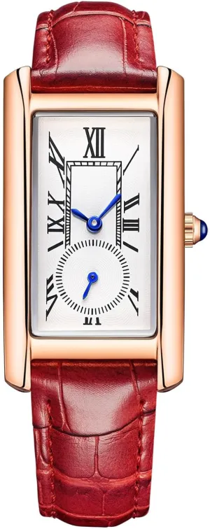 Women stingy Quartz Watch Lady Stylish Rectangle Dress Watch with Leather Strap and Blue Crystal Crown carlien 