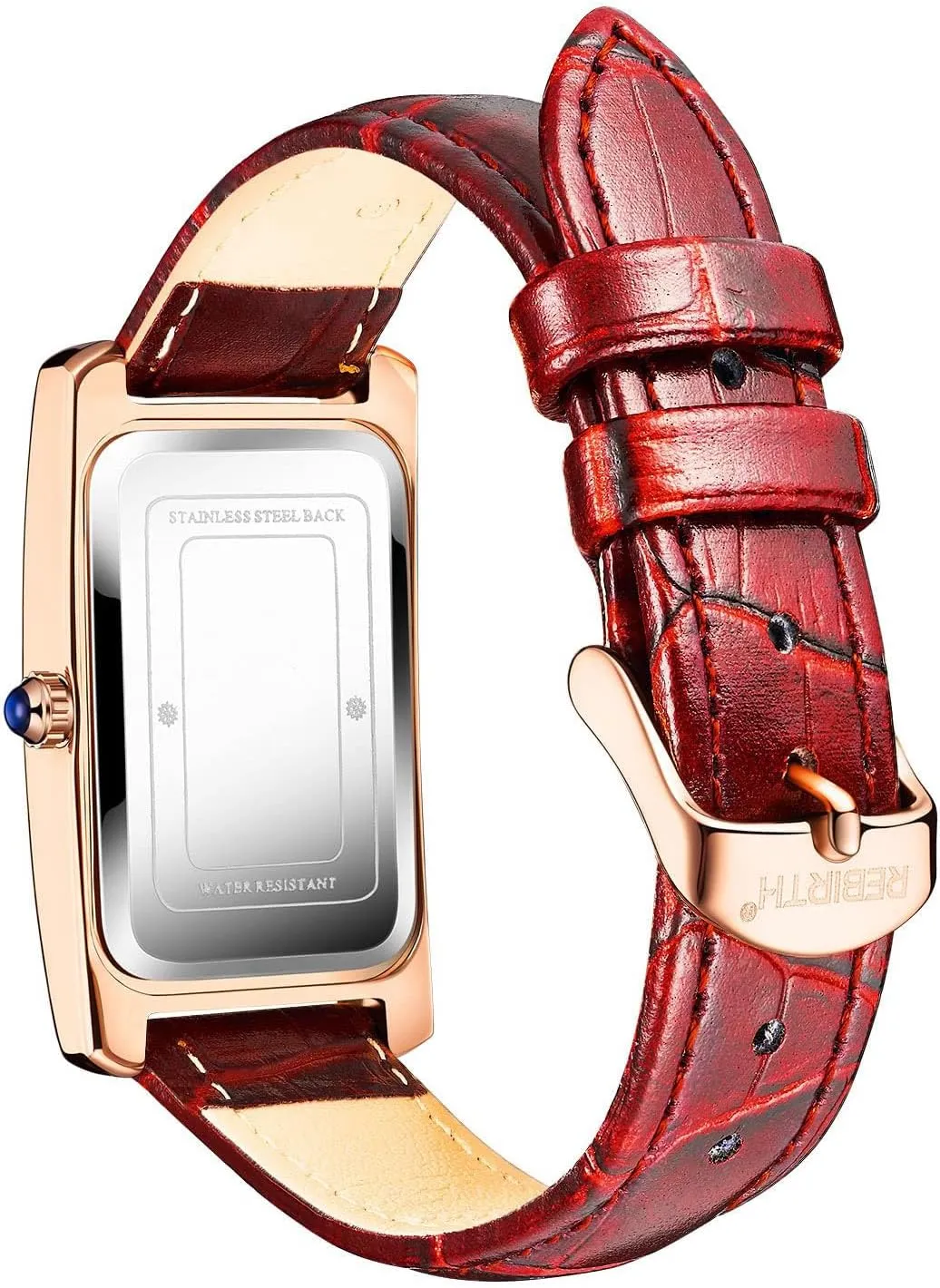 Women stingy Quartz Watch Lady Stylish Rectangle Dress Watch with Leather Strap and Blue Crystal Crown carlien 