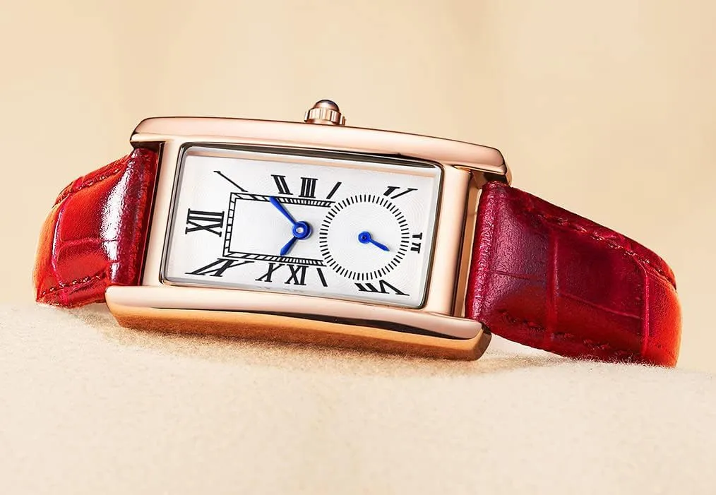 Women stingy Quartz Watch Lady Stylish Rectangle Dress Watch with Leather Strap and Blue Crystal Crown carlien 