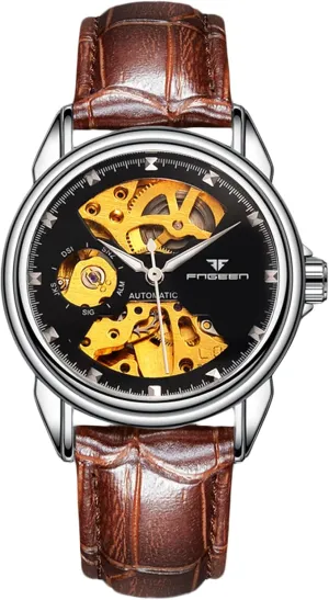 Women Watch Automatic Stainless Steel Wristwatch Minimalist Self-Winding Wrist neat preponderance Watch Luminous Skeleton Watch Black Brown B RORIOS Couple's Mechanical Watches Men 