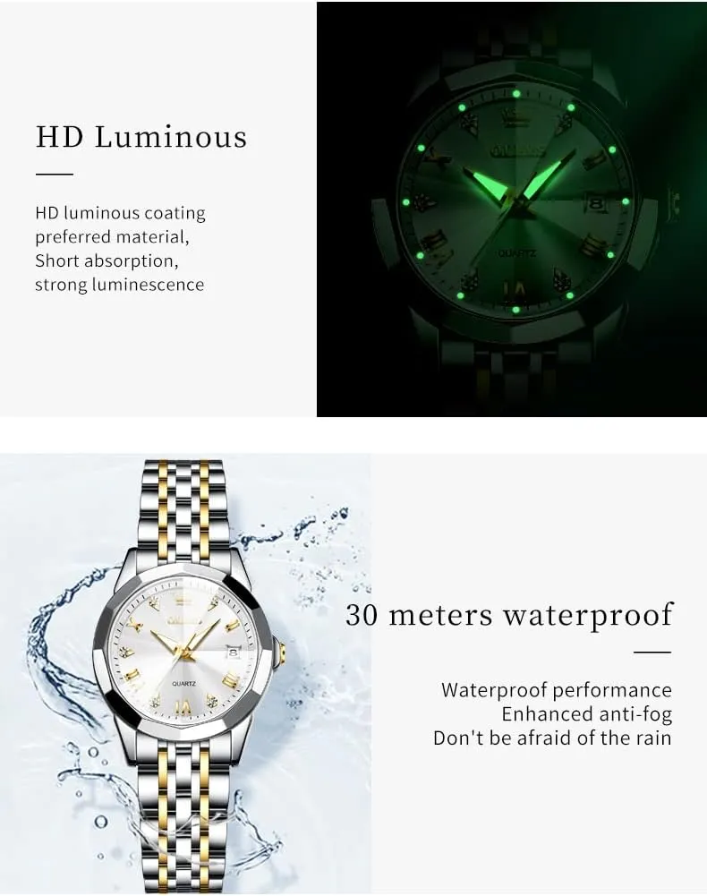 Women Watch Business Dress Small Stainless Steel Ladies Dress Wrist Watch Analog Date necklace Waterproof OLEVS 