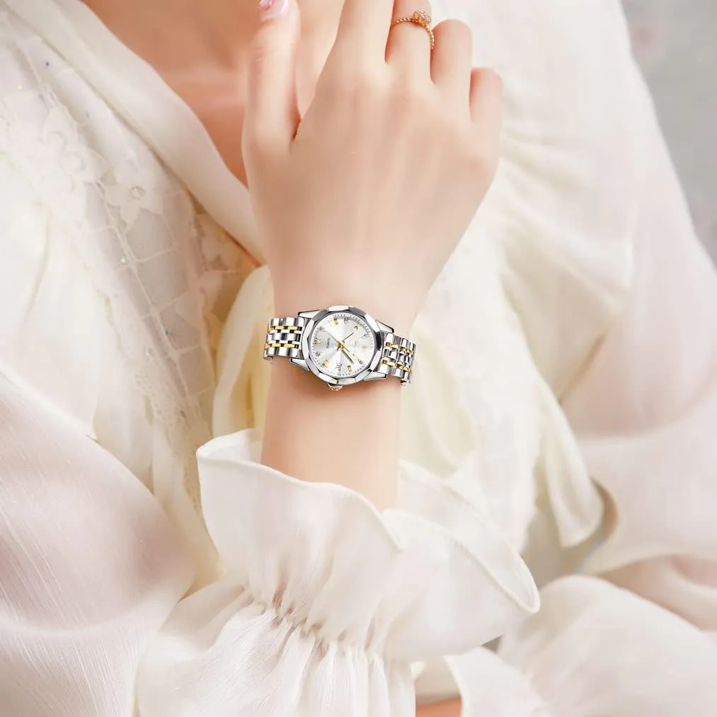 Women Watch Business Dress Small Stainless Steel Ladies Dress Wrist Watch Analog Date necklace Waterproof OLEVS 