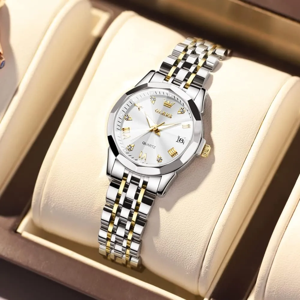 Women Watch Business Dress Small Stainless Steel Ladies Dress Wrist Watch Analog Date necklace Waterproof OLEVS 