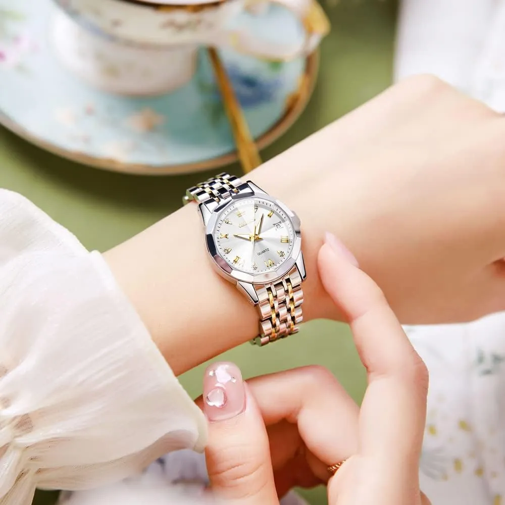 Women Watch Business Dress Small Stainless Steel Ladies Dress Wrist Watch Analog Date necklace Waterproof OLEVS 