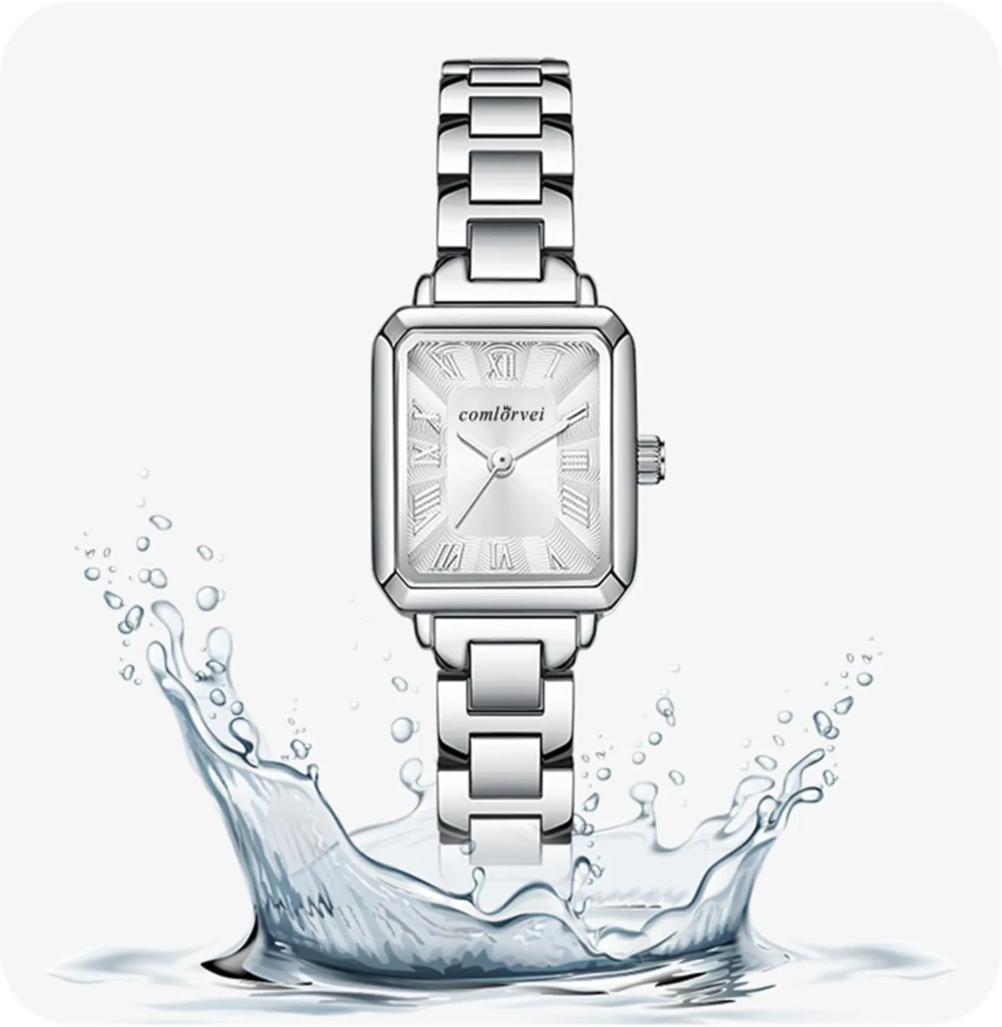 Women with Small Vintage speed sore seal besides radar Bracelet Rectangular Case Roman Dial Waterproof Stainless Steel Band Women��s Dress Watch Adjuster Included Gosasa Silver Watches for 