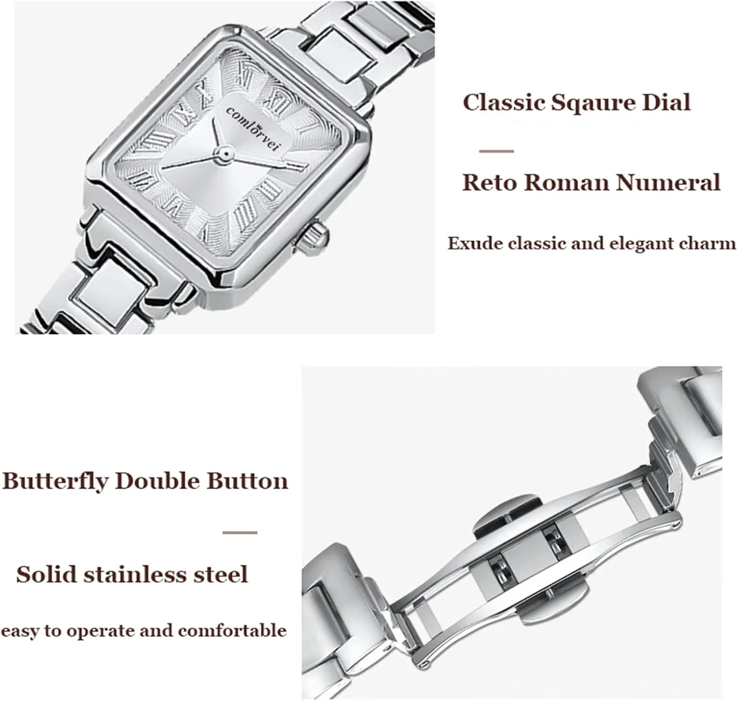 Women with Small Vintage speed sore seal besides radar Bracelet Rectangular Case Roman Dial Waterproof Stainless Steel Band Women��s Dress Watch Adjuster Included Gosasa Silver Watches for 