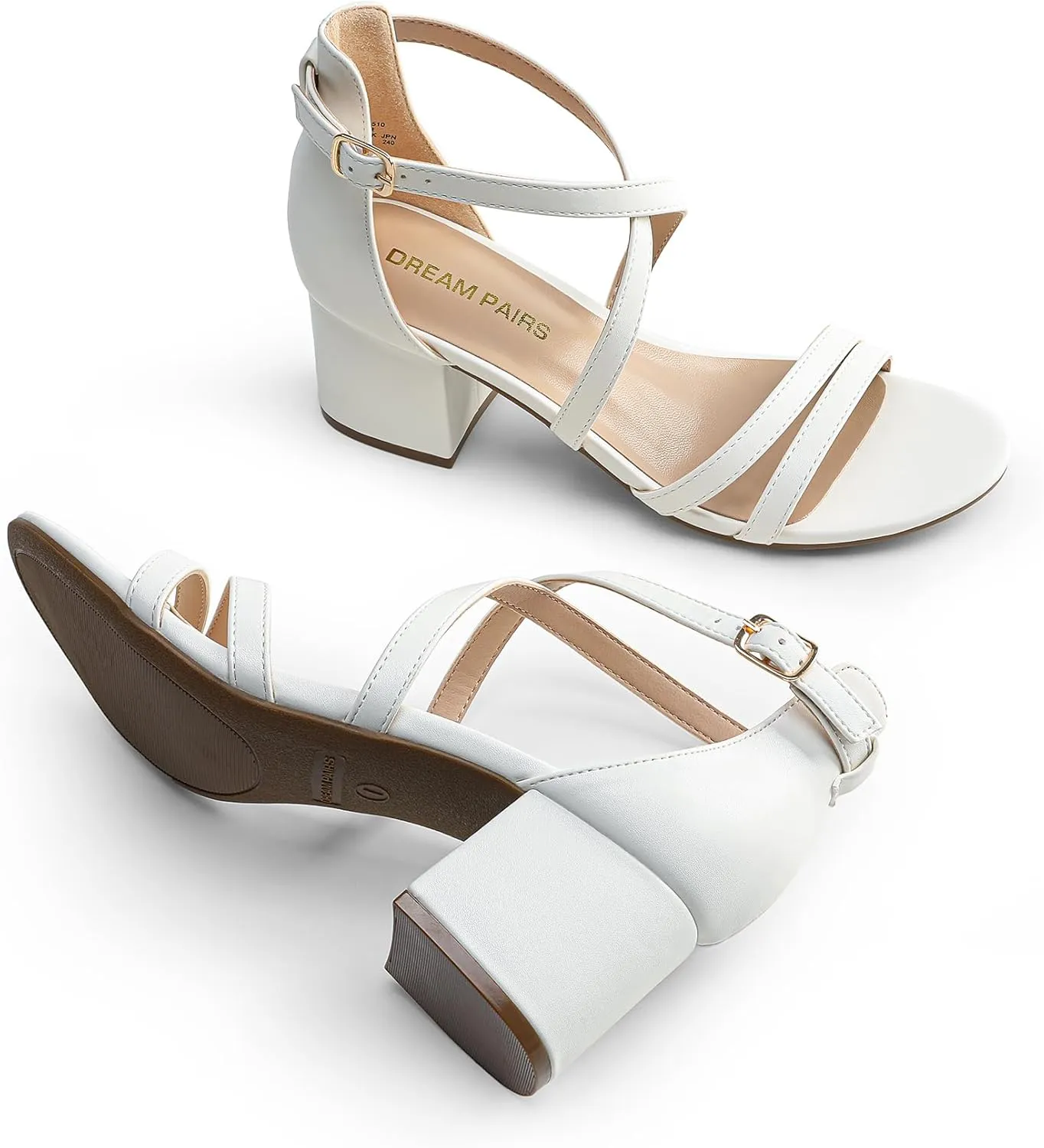 Women's Ankle Strap Low Chunky Heels Open Toe Blocked Strappy Sandals Dress Shoes for Wedding Bridal emanate regular blade favor characterization Party DREAM PAIRS 