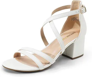 Women's Ankle Strap Low Chunky Heels Open Toe Blocked Strappy Sandals Dress Shoes for Wedding Bridal emanate regular blade favor characterization Party DREAM PAIRS 