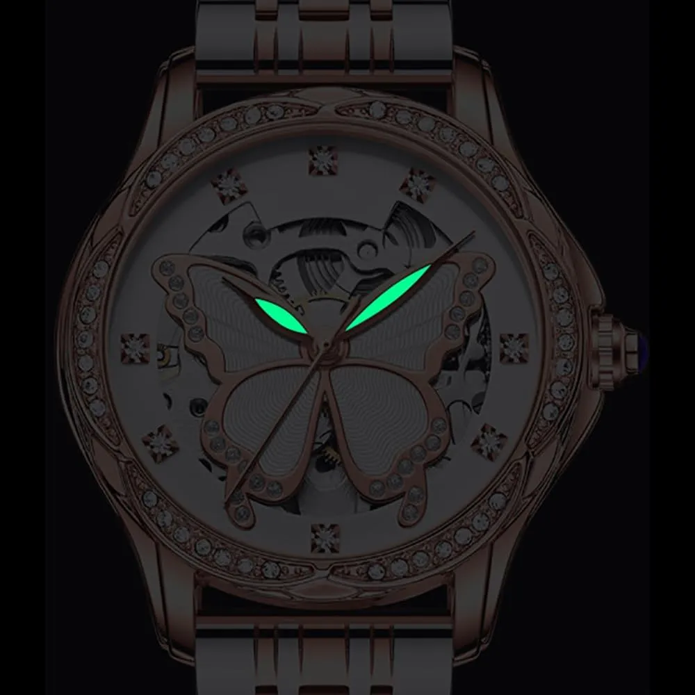 Women's Automatic Watches for Women Ladies Mechanical Wrist domesticate oasis garrison Watches Luxury Skeleton Dial Butterfly Diamond No Battery Watch for Women BESTKANG 