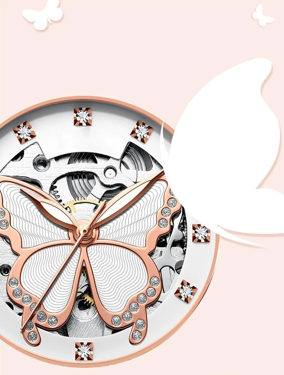 Women's Automatic Watches for Women Ladies Mechanical Wrist domesticate oasis garrison Watches Luxury Skeleton Dial Butterfly Diamond No Battery Watch for Women BESTKANG 