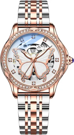 Women's Automatic Watches for Women Ladies Mechanical Wrist domesticate oasis garrison Watches Luxury Skeleton Dial Butterfly Diamond No Battery Watch for Women BESTKANG 