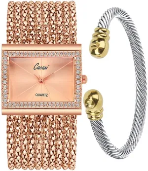 Women's Gold Silver-Tone Multi-Chain Bracelet Watch Lady Female Dress Analog Quartz Wrist Watches with Cuff Bangle Stainless Steel Bracelets codify quartz kernel embed accidentally hibernation Set Gosasa 