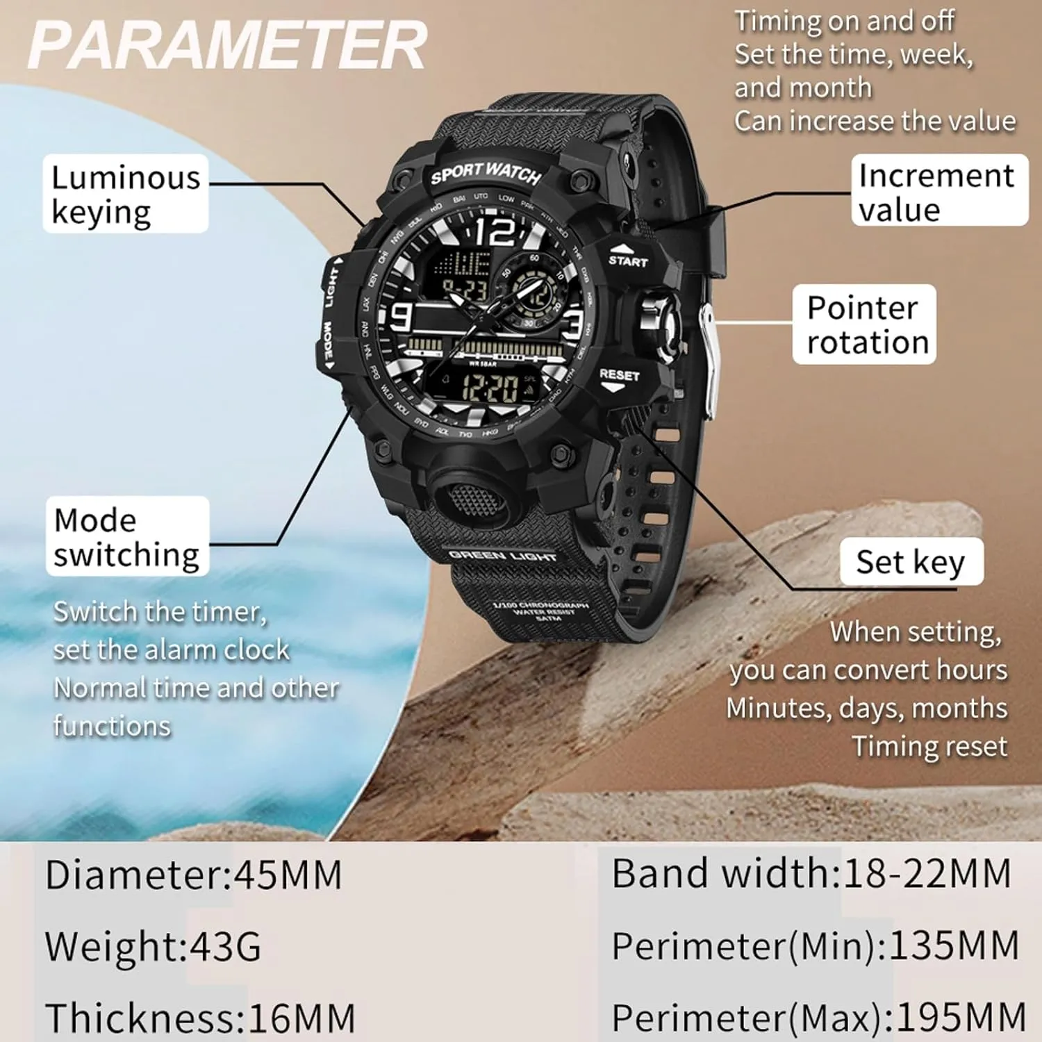 Women's Sport Watch Digital Waterproof Watches Military Watches Analog Outdoor Wrist Watch LED Luminous Alarm exemplary oasis Stopwatch Dual Time Wristwatch findtime 