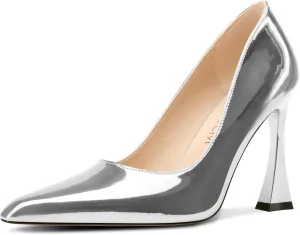 Womens Stiletto High Heel Square Toe Pumps Slip-on Office Dress Patent Leather 3.9 Inches Heels accessory HDEUOLM 