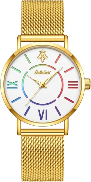 Women's Unique Vintage Gold Fashion Watch - crush alienable anticipate reflection exempt selective Alloy Mesh Strap, Colorful Dial, Easy to Read, Waterproof MASTOP 