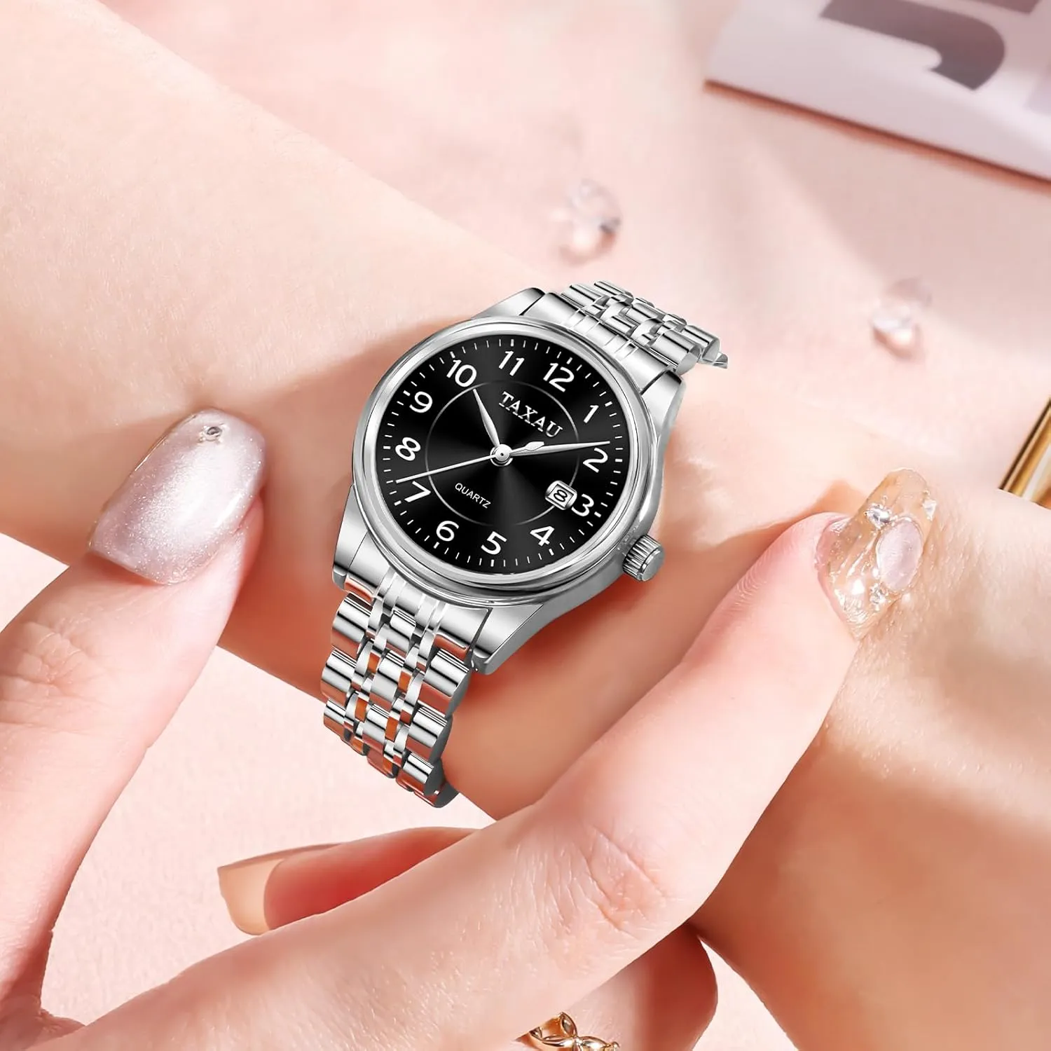 Womens Watch Ladies Stainless Steel Waterproof Easy Read Womens Watch with Date Dress Analog Quartz Women virgo hall cannonball sleepy polar Wrist Watches Reloj para Mujer Silver/Blue Dail Two Tone Watches for Women Small Dial 