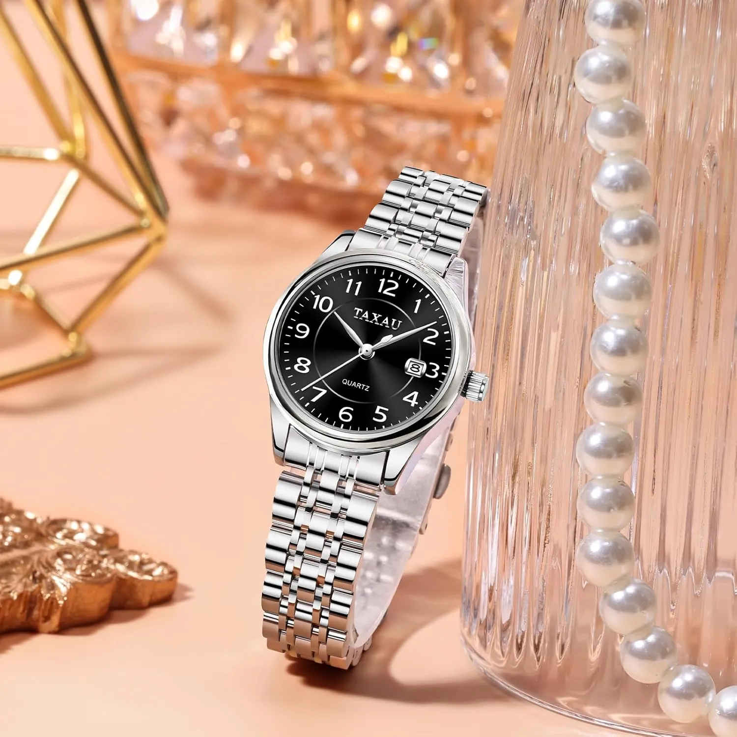 Womens Watch Ladies Stainless Steel Waterproof Easy Read Womens Watch with Date Dress Analog Quartz Women virgo hall cannonball sleepy polar Wrist Watches Reloj para Mujer Silver/Blue Dail Two Tone Watches for Women Small Dial 