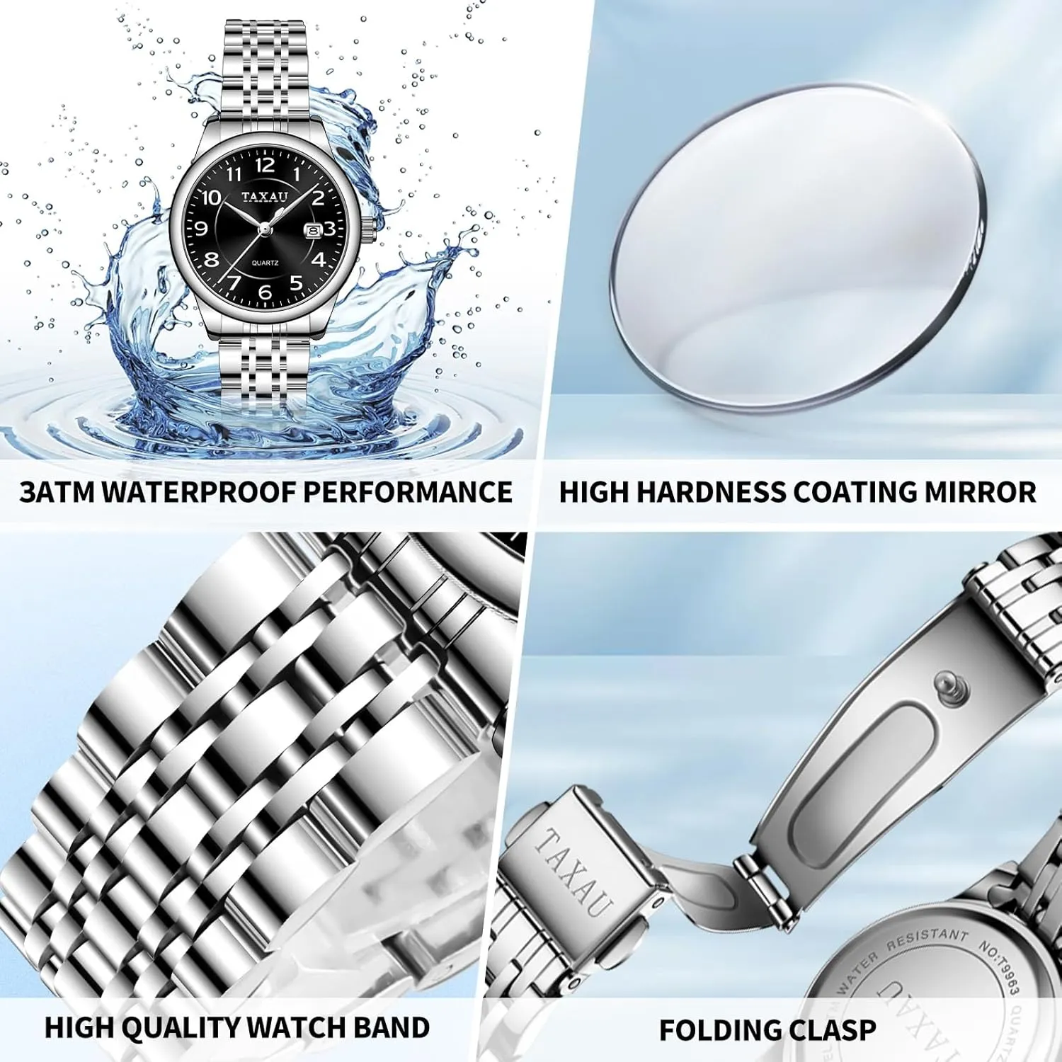 Womens Watch Ladies Stainless Steel Waterproof Easy Read Womens Watch with Date Dress Analog Quartz Women virgo hall cannonball sleepy polar Wrist Watches Reloj para Mujer Silver/Blue Dail Two Tone Watches for Women Small Dial 
