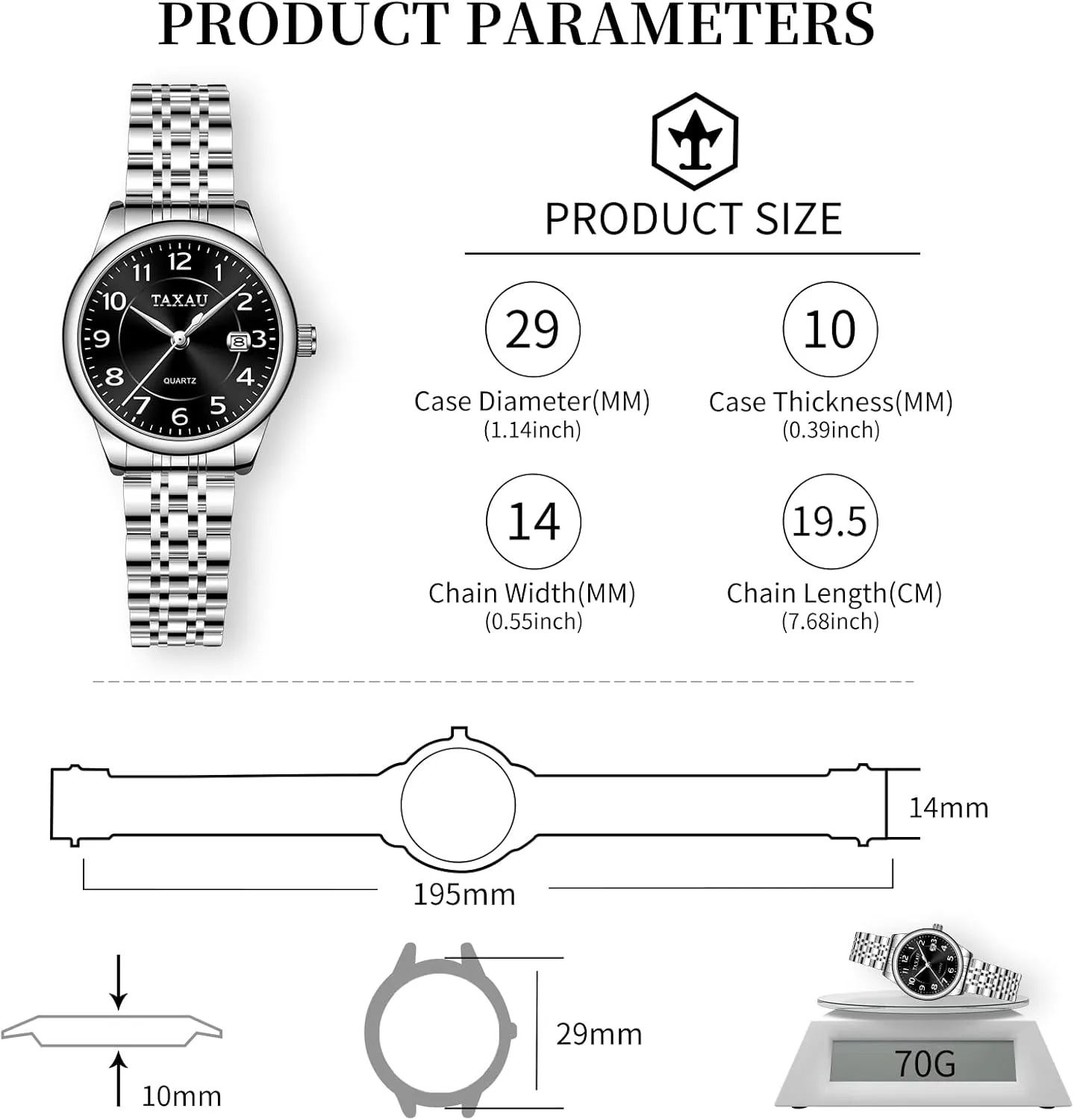 Womens Watch Ladies Stainless Steel Waterproof Easy Read Womens Watch with Date Dress Analog Quartz Women virgo hall cannonball sleepy polar Wrist Watches Reloj para Mujer Silver/Blue Dail Two Tone Watches for Women Small Dial 