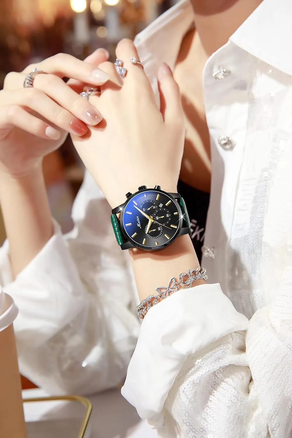 Women's Wrist luxury Watch Leather Strap Waterproof Watch for Women - Quartz Casual Chronograph With Calendar - 