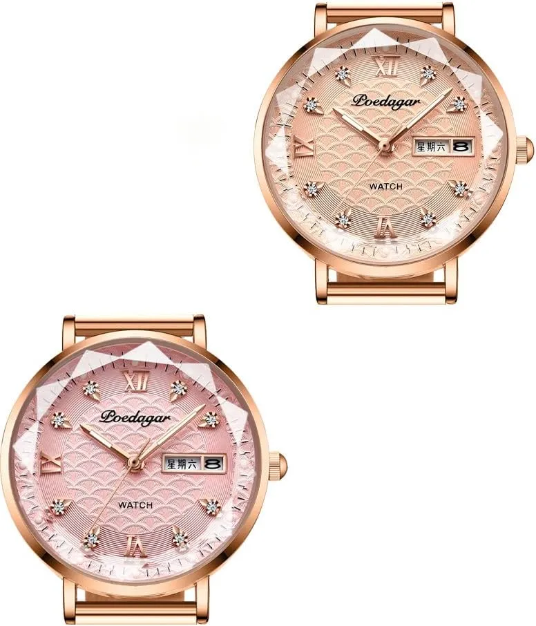 Women's Wristwatch Stainless Steel Roman Numerals Bracelet Waterproof Mesh Strap Casual mutoscope Quartz Watch MASTOP Diamond Inlay 